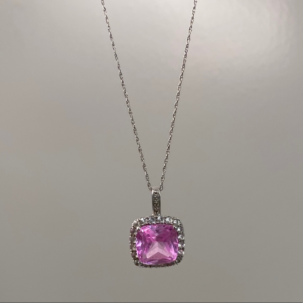 💋Pink Sapphire w. diamond halo necklace - Picture 7 of 7